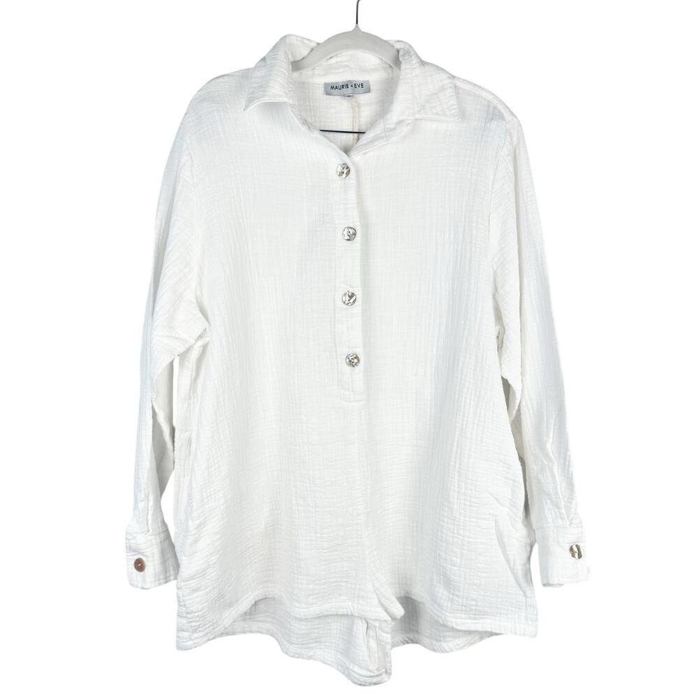 Maurie + Eve White‎ Muslin Cotton Long Sleeve Button Up Romper Sz 10 Breathable